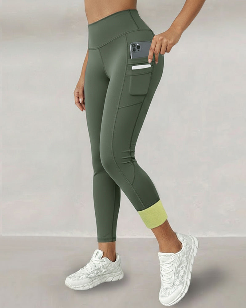 Winter Warm High Waisted Workout Athletic Leggings Tummy Control Butt Lifting Ultra Soft Thermal Lined Yoga Pants Women's Sportswear with Stacked Slit Pockets On Side