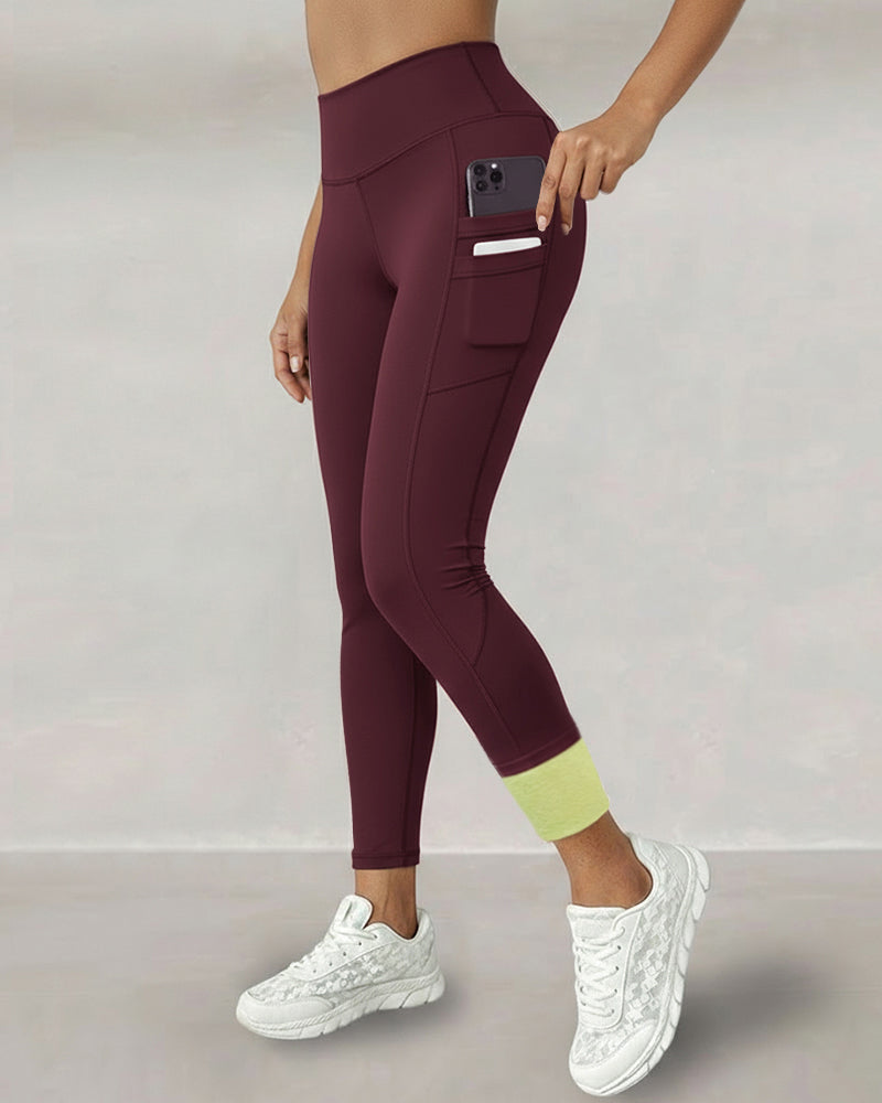 Winter Warm High Waisted Workout Athletic Leggings Tummy Control Butt Lifting Ultra Soft Thermal Lined Yoga Pants Women's Sportswear with Stacked Slit Pockets On Side